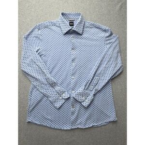 Boss Shirt Mens‎ Large Blue Geometric Cotton Casual Fit Button Front Long Sleeve